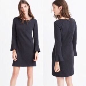 Madewell Dark Charcoal Knit Dress Flare Bell Sleeves Cotton Blend Small